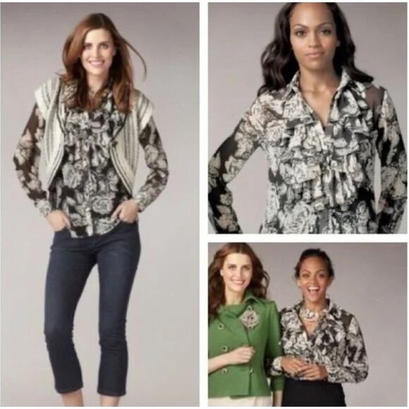 CABI #555 Irresistible Ruffle Front Chiffon Blouse M - Picture 1 of 4